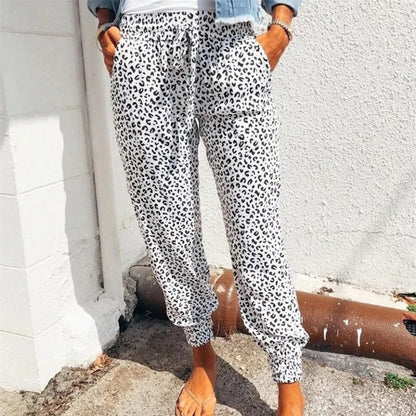 Women's Sweatpants – Leopard Pattern – Comfortable Fit – Elastic Waist with Drawstring
