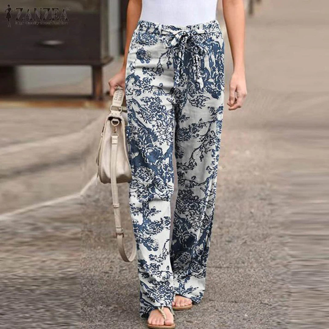 Women's Pants – Relaxed Fit – Drawstring Waist – Lightweight Cotton – Floral Print