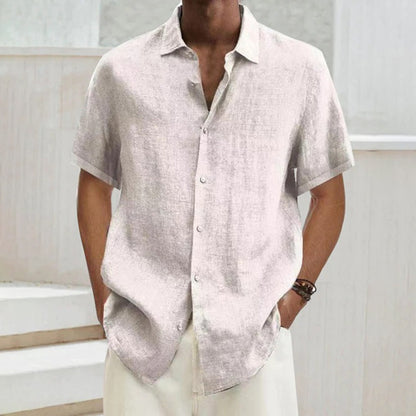 Men's Shirt – Short Sleeve Linen Blend – Regular Fit – Classic Collar – Button Closure