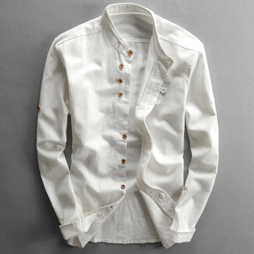 Herreskjorte - Slim Fit - Langermet med Kinakrave - Pustende og Stilig Design