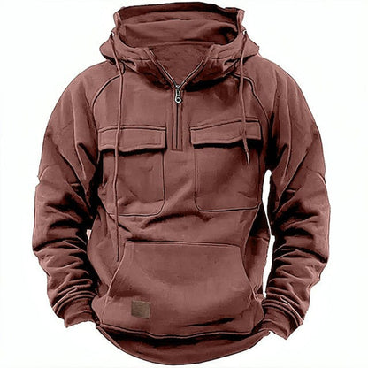 Men's Hoodie – Relaxed Fit – Half Zipper – Cotton Blend – Chest Pockets
