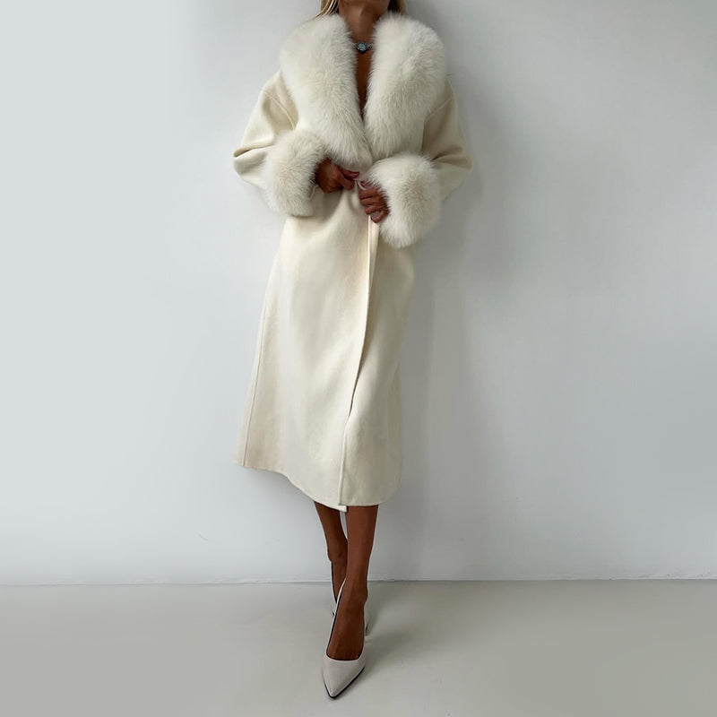 Giovanna Wool Relaxed Fit Overcoat | Belted Fur Trim Overcoat
