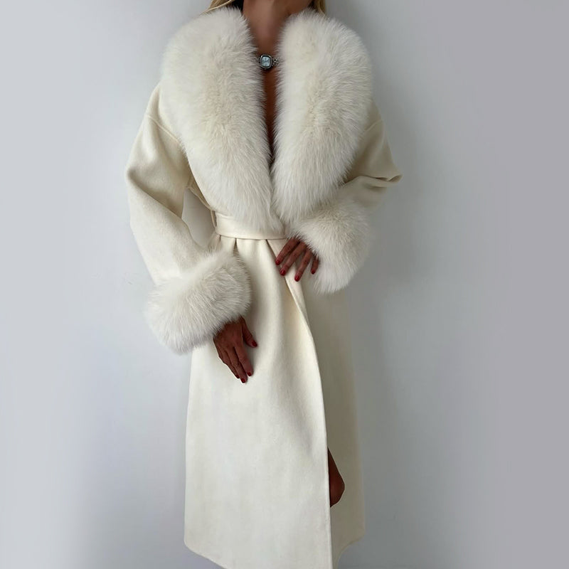 Giovanna Wool Relaxed Fit Overcoat | Belted Fur Trim Overcoat
