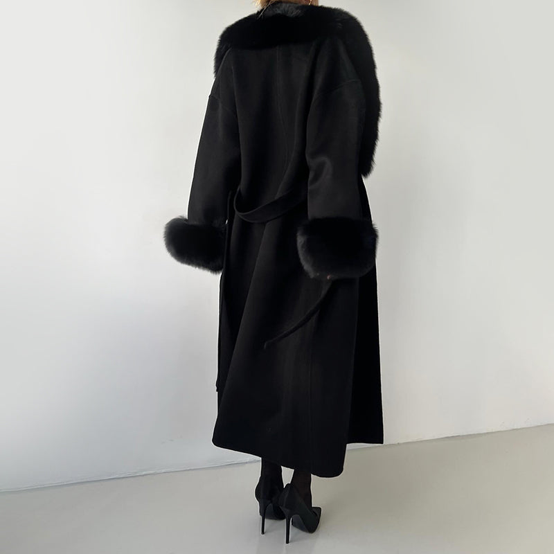 Giovanna Wool Relaxed Fit Overcoat | Belted Fur Trim Overcoat