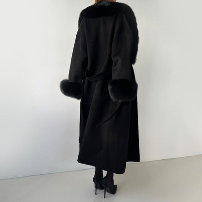 Giovanna Wool Relaxed Fit Overcoat | Belted Fur Trim Overcoat
