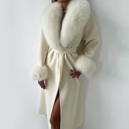 Giovanna Wool Relaxed Fit Overcoat | Belted Fur Trim Overcoat