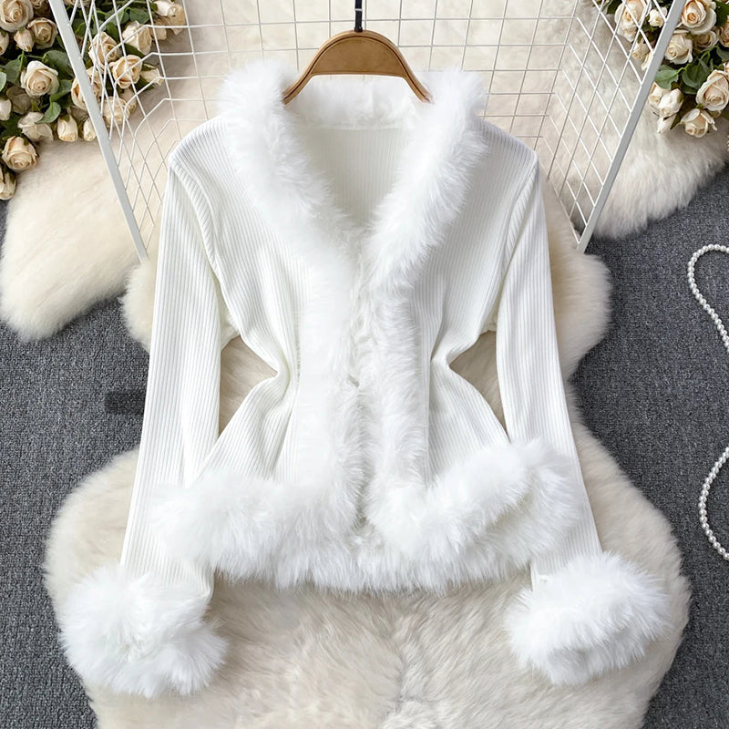Esme Elegant Ribbed Top | Faux Fur Trim fixed this