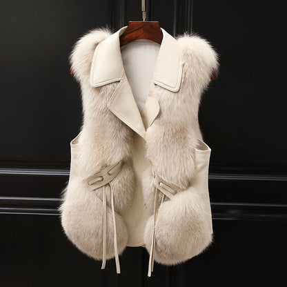 Isabella Tie-Waist Fur Vest | Lapel Collar Hip-Length Fur Vest