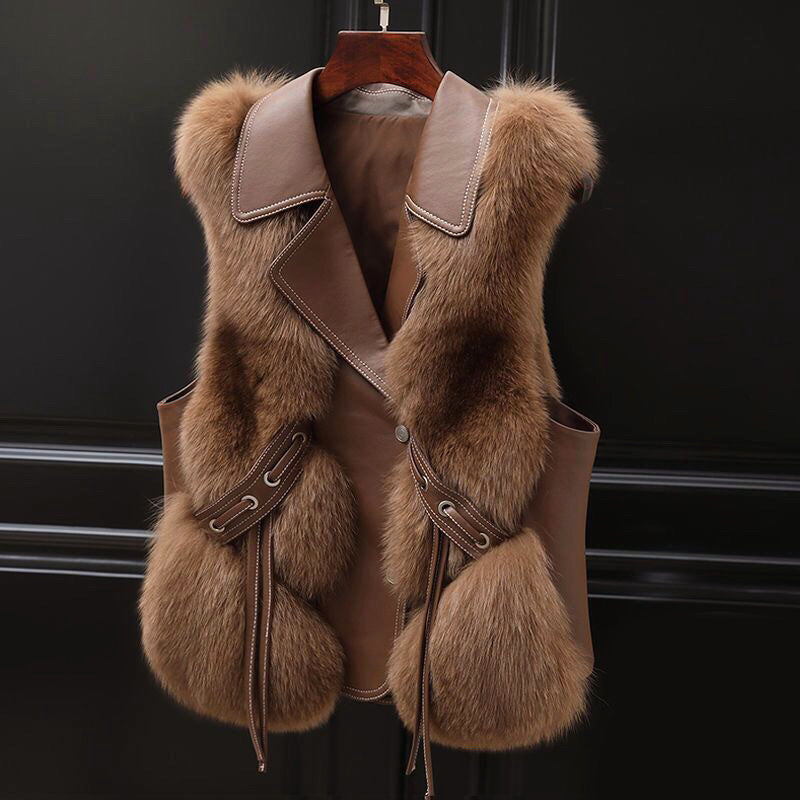 Isabella Tie-Waist Fur Vest | Lapel Collar Hip-Length Fur Vest