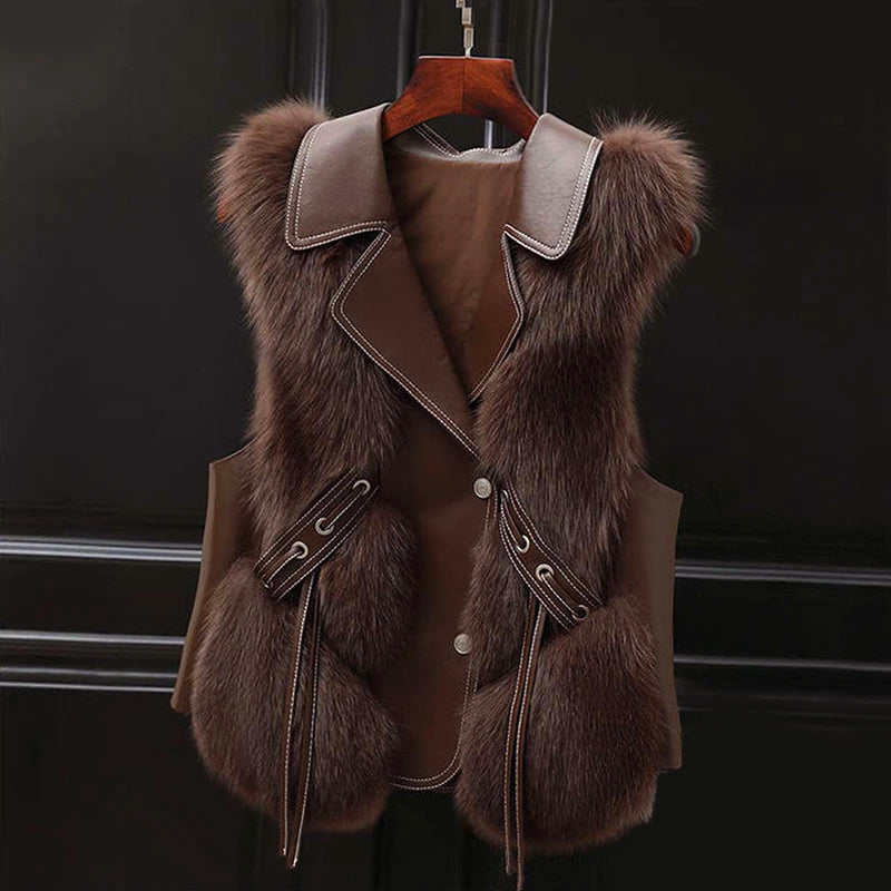Isabella Tie-Waist Fur Vest | Lapel Collar Hip-Length Fur Vest
