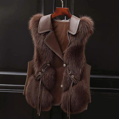 Isabella Tie-Waist Fur Vest | Lapel Collar Hip-Length Fur Vest