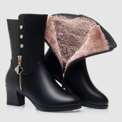 Angela Leather Mid-Calf Boots | Fur Lining Mid-Calf Boots
