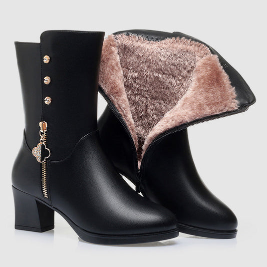 Angela Leather Mid-Calf Boots | Fur Lining Mid-Calf Boots