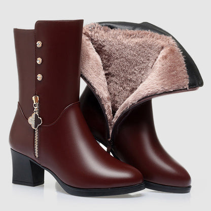 Angela Leather Mid-Calf Boots | Fur Lining Mid-Calf Boots