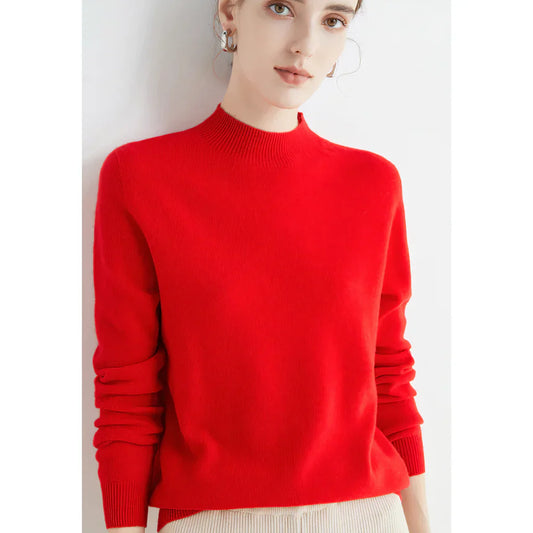 Women's Sweater – Wool – Relaxed Fit – Ribbed Round Neck – Long Sleeves