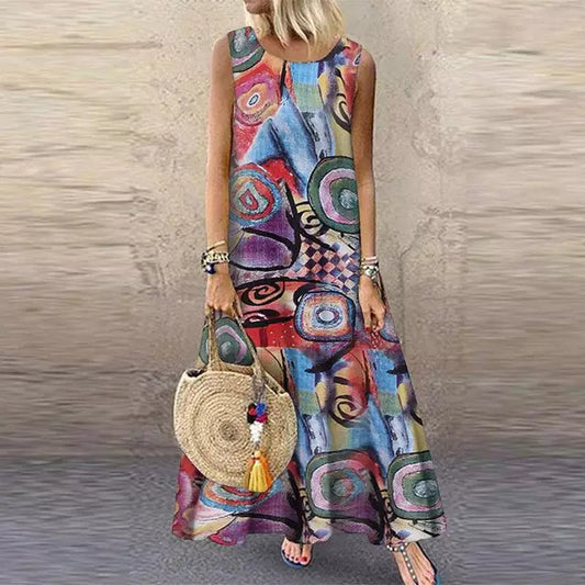 Women's Maxi Dress - Sleeveless Loose Fit - Round Neck - Airy and Comfortable
