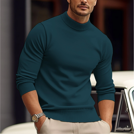Men's Sweater – Slim Fit – Soft Cotton – Ribbed Round Neck – Long-Sleeved Casual