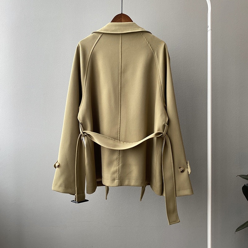 Women's Trench Coat – Relaxed Fit – Belt at Waist – Light Breathable Fabric