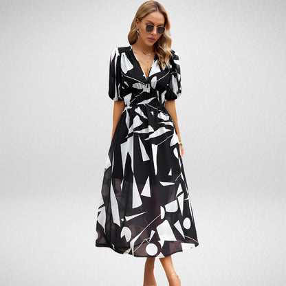 Dress for Women – Maxi Dress with Relaxed Fit – Puff Sleeves – V-Neckline – Breathable Fabric
