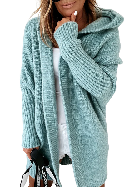 Women's Cardigan – Oversized Fit – Knitted Wool Blend – Hood and Open Front