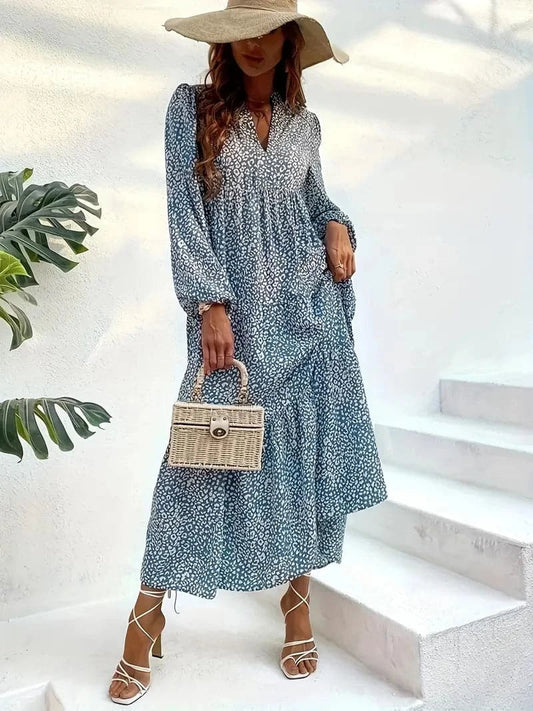Women's Maxi Dress - Long Sleeve V-Neck - Loose Fit - Light and Airy Fabric