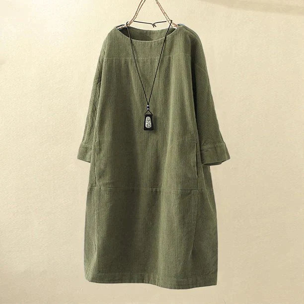 Women Dress - Corduroy - Loose Fit - Long Sleeves - Comfortable and Casual