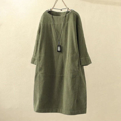 Women Dress - Corduroy - Loose Fit - Long Sleeves - Comfortable and Casual