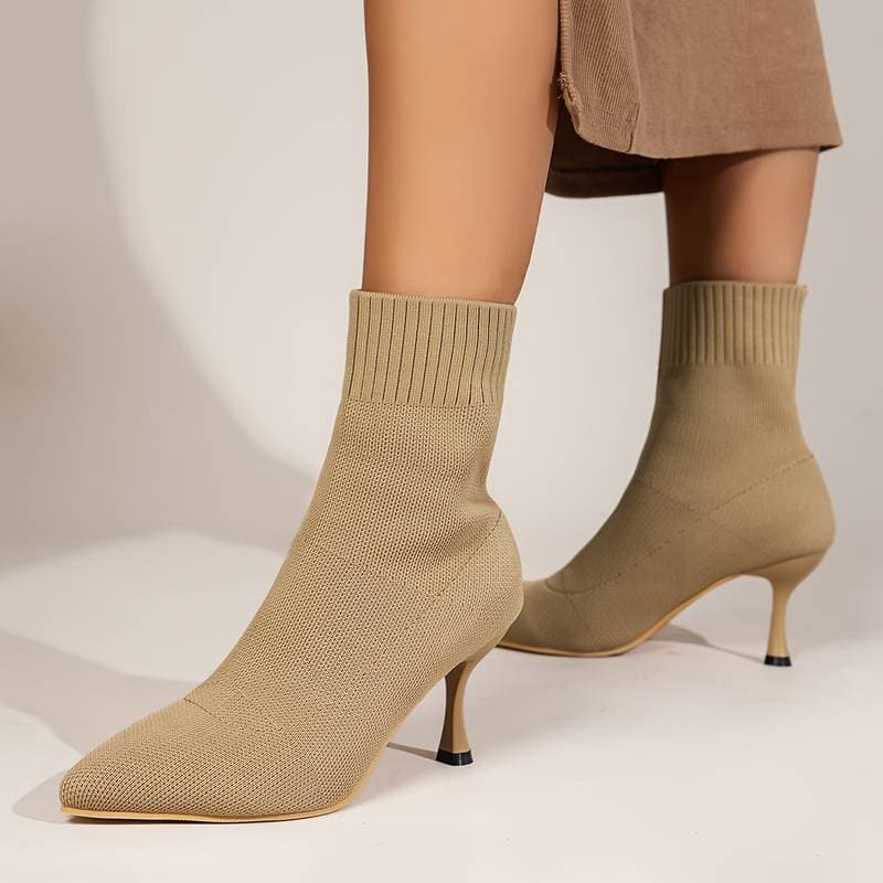 Women's Ankle Boots - Knitted Sock Boots - Pointed Toe - Slim Stiletto Heel - Tight Fit