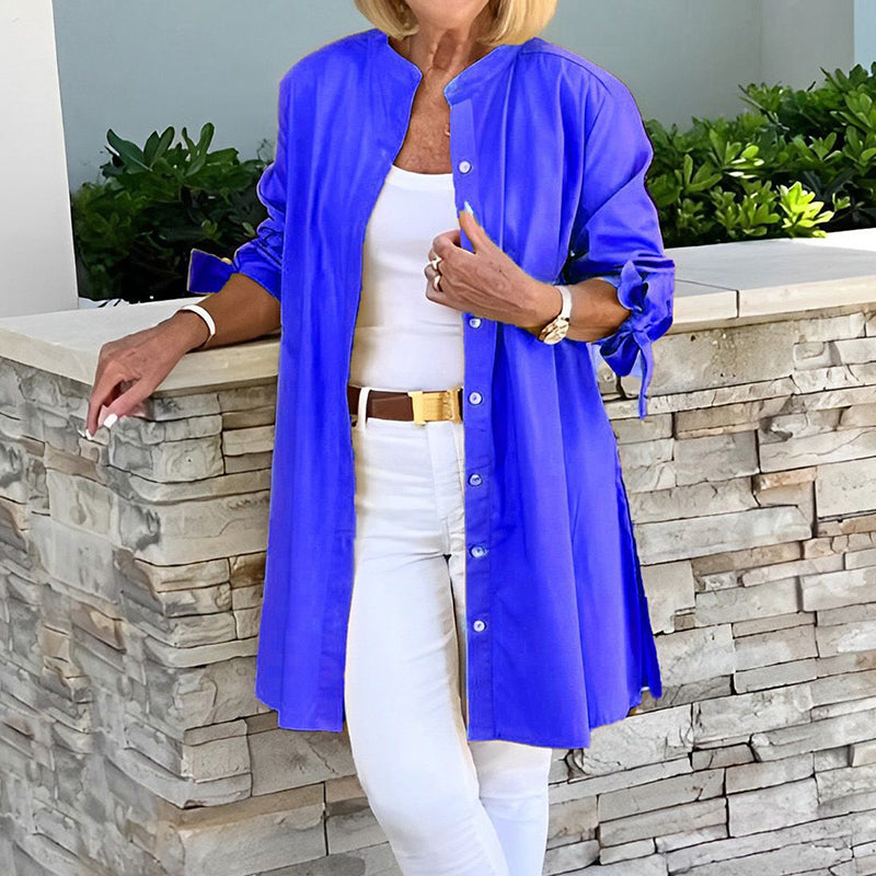 Women's Tunic Shirt – Relaxed Fit – Breathable Fabric – Long Sleeves with Ties