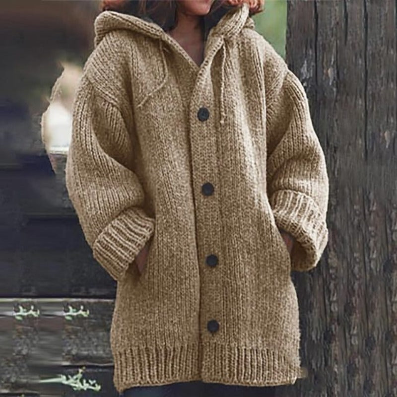 Justerbar hette oversize cardigan med tykt strikket stoff for kvinner
