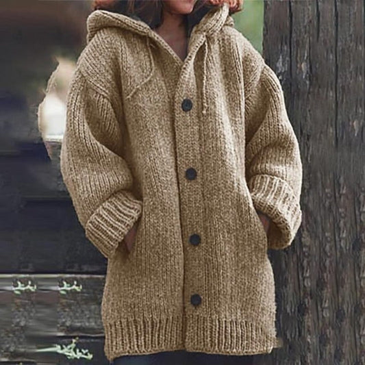 Women's Knitted Cardigan – Oversized Fit – Thick and Warm Material – With Hood