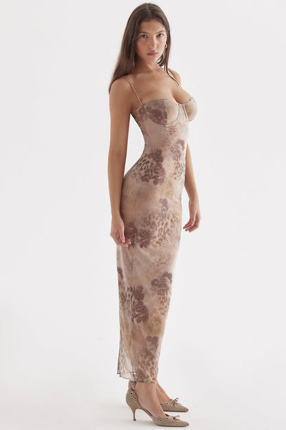 Dress for Women – Maxi – Tailored Fit – Floral Print – Spaghetti Straps – Corset Bodice