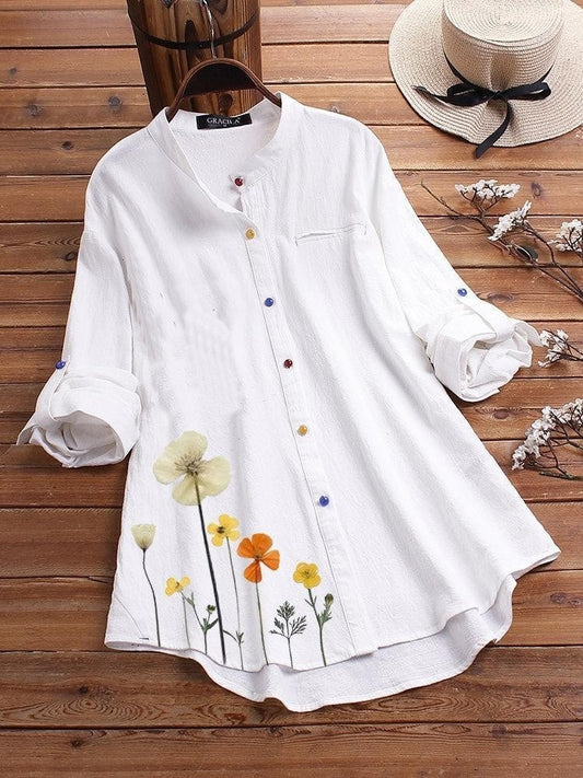 Women's Shirt with Long Sleeves – Relaxed Fit – Floral Print – Breathable Fabric