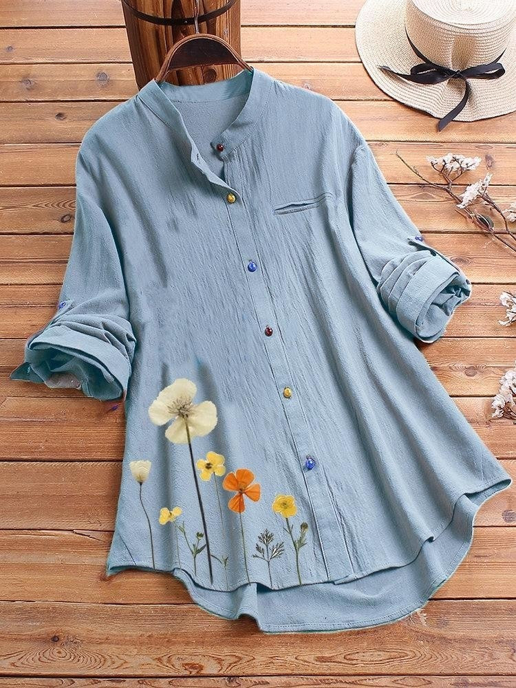 Women's Shirt with Long Sleeves – Relaxed Fit – Floral Print – Breathable Fabric