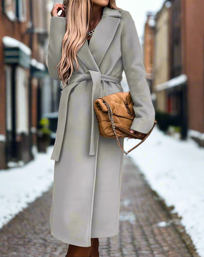 Women's Trench Coat - Classic Wool Blend - Tie Belt - Elegant Tailored Fit
