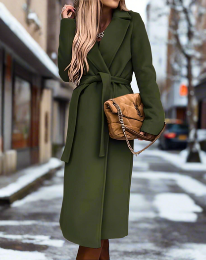 Women's Trench Coat - Classic Wool Blend - Tie Belt - Elegant Tailored Fit