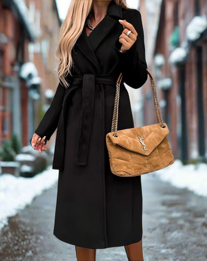 Women's Trench Coat - Classic Wool Blend - Tie Belt - Elegant Tailored Fit