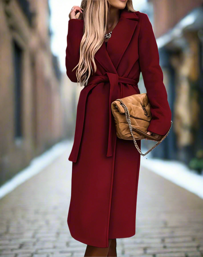 Women's Trench Coat - Classic Wool Blend - Tie Belt - Elegant Tailored Fit