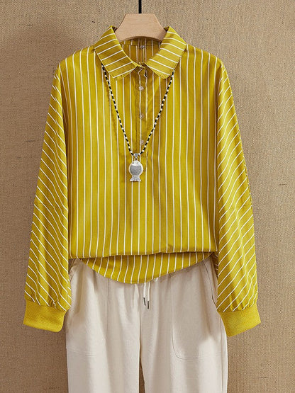 Women's Shirt – Relaxed Fit – Vertical Stripes – Breathable Fabric – Long Sleeves