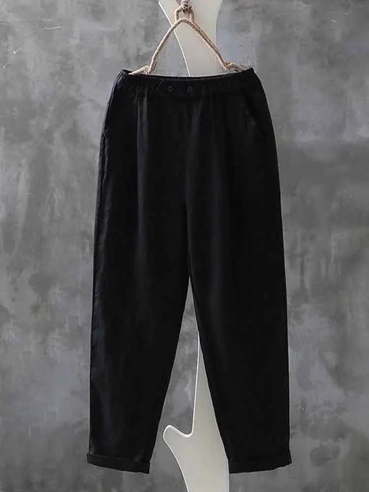 Women's Pants – Relaxed Fit – Breathable Fabric – Elastic Waist – Full Length