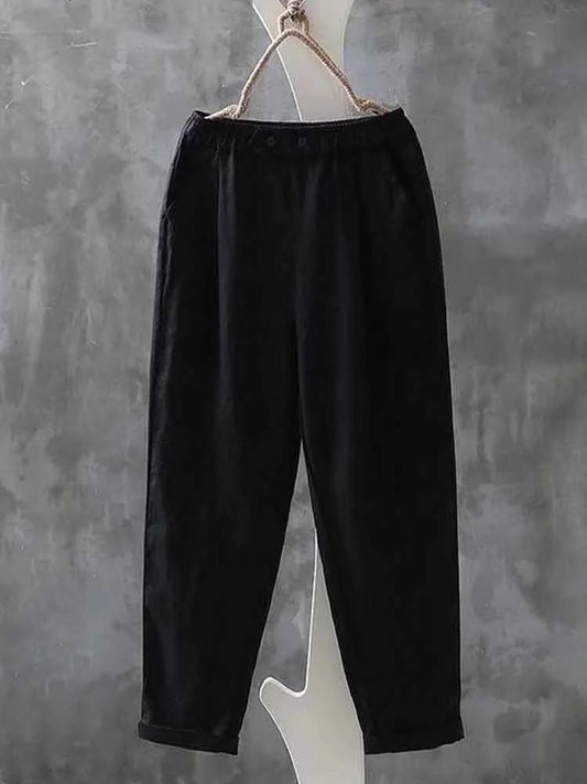 Women's Pants – Relaxed Fit – Breathable Fabric – Elastic Waist – Full Length