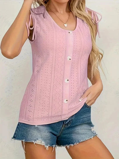 Women's Sleeveless Blouse – Button Front – Adjustable Shoulder Straps – Textured Fabric