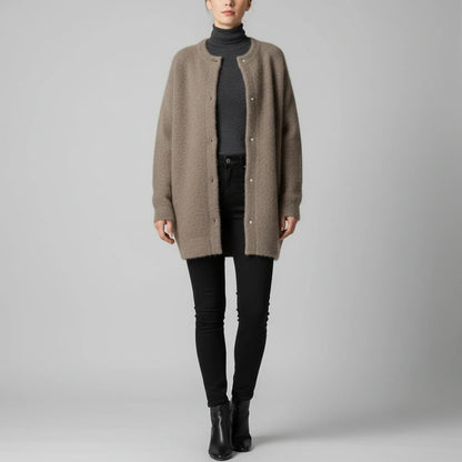 Clara Oversized Cardigan | Button-Down Collarless Knitwear