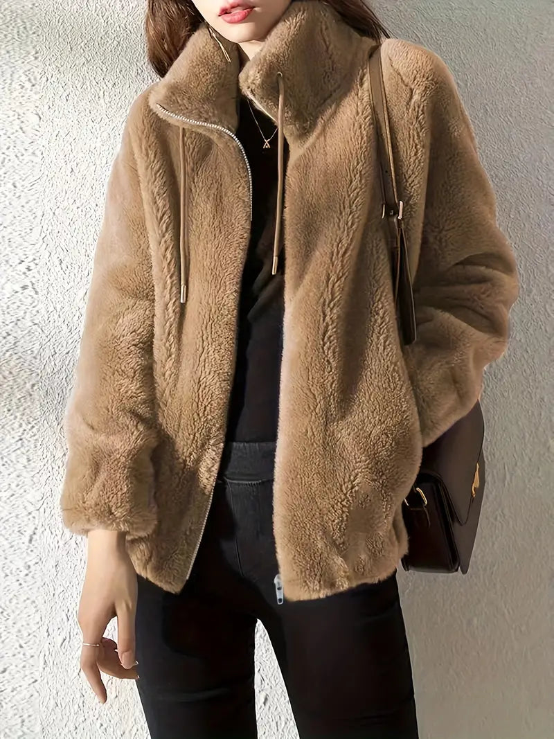 Women's Teddy Jacket – Plush Fleece – Oversized Fit – High Collar Zipper Design