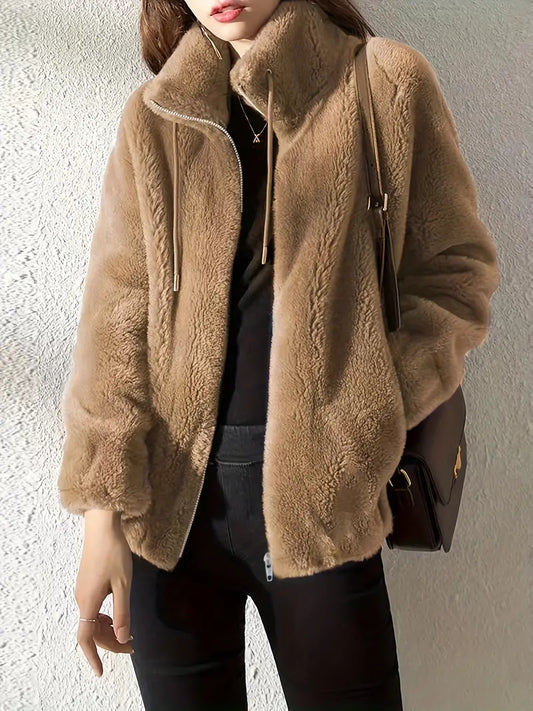 Women's Teddy Jacket – Plush Fleece – Oversized Fit – High Collar Zipper Design