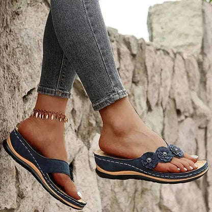 Dame Sandaler - Komfortabel Passform - Blomsterdetaljer - Åpen Tå Slip-On