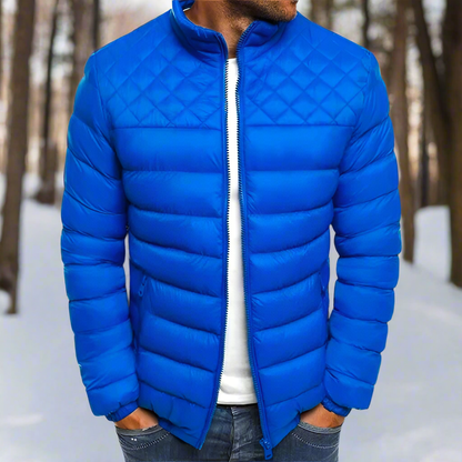 Men's Padded Jacket - Quilted Design - Stand Collar - Zipper - Slim Fit