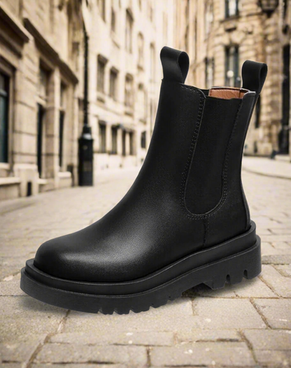 Dame Chelsea Boots - Skinn - Tykk Såle - Komfortabel Chunky Hæl - Enkel Påtredning