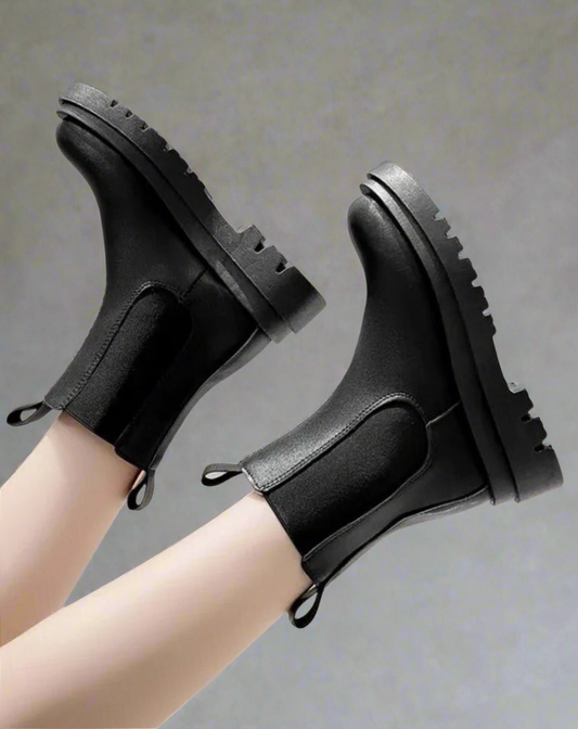Dame Chelsea Boots - Skinn - Tykk Såle - Komfortabel Chunky Hæl - Enkel Påtredning
