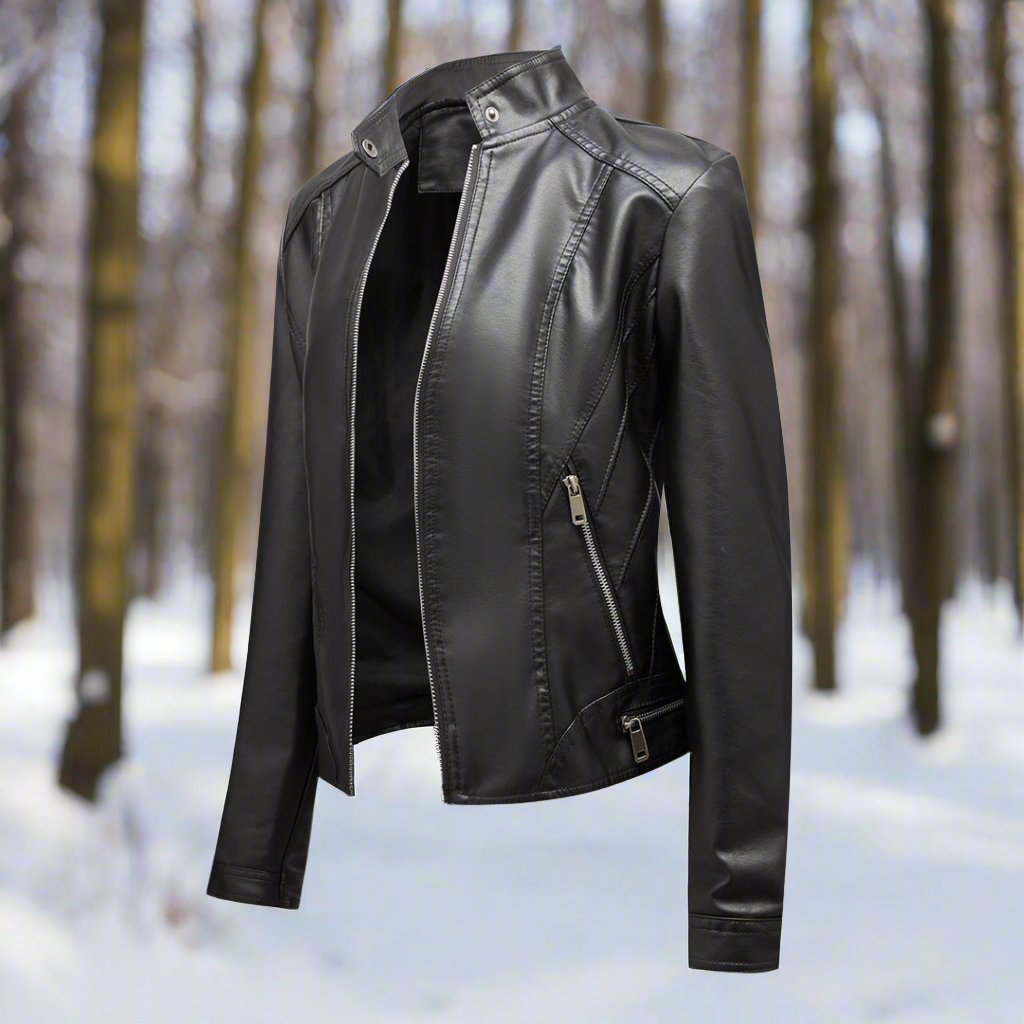 Dame Skinnjakke - Bikerstil - Glidelåslukking - Ståkrage - Slim Fit